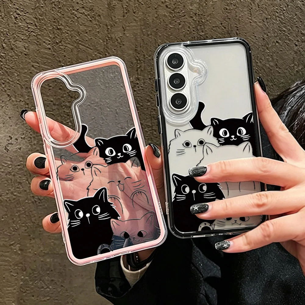 

Line Black Cat Phone Case For Samsung S26 Ultra S25 S24 S23 S22 Cover For Samsung A57 A56 A55 A54 A53 A37 A36 A16 06 Clear Cover