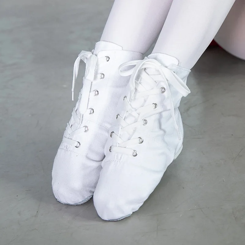 Bottes de Jazz montantes en toile pour femmes, chaussures de danse avec semelles souples, chaussures de Ballet d'entraînement