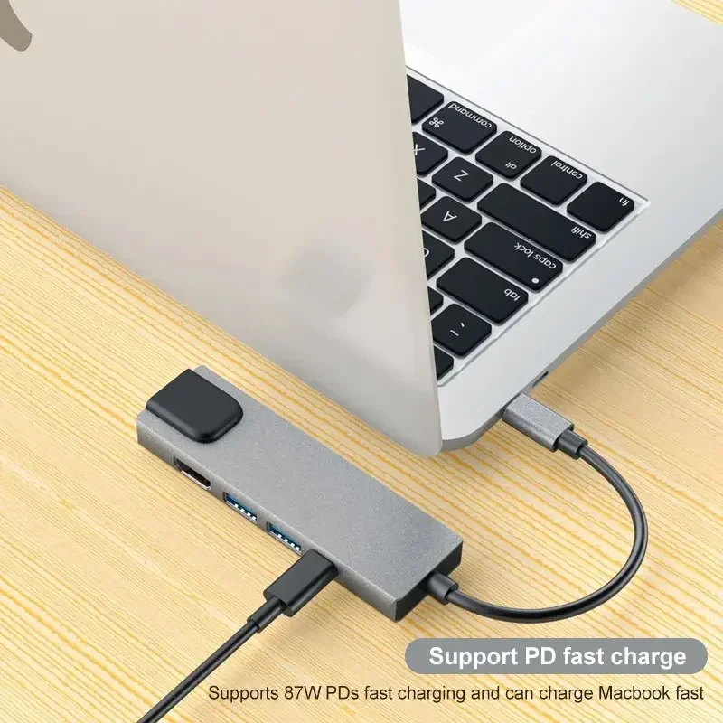 Pop 5 In 1 USB C Hub Type C To 4K HDMI-compatible Adapter RJ45 Network 100M Ethernet Lan Charger Port Adapter For Macbook Pro
