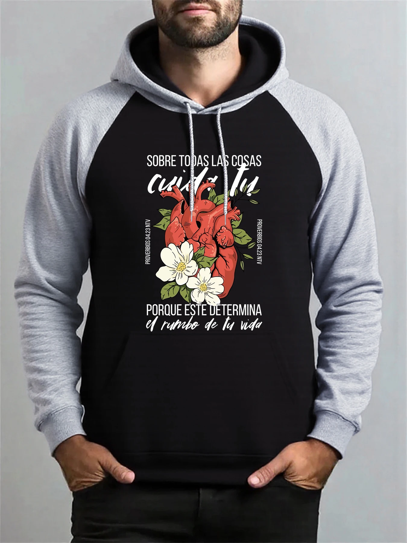 

Heart And Flowers Printing Men Y2K Hoodies Harajuku Raglan Pullover Autumn Fleece Hoody Multicolor Casual Man Streetwear