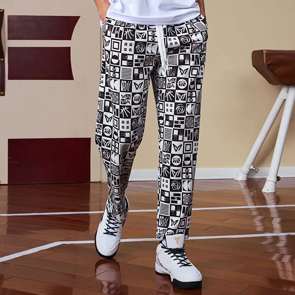 

Breathable Sport Long Pants Elastic Waistband Print Pattern Loose Sweatpants for Basketball Gym Workout