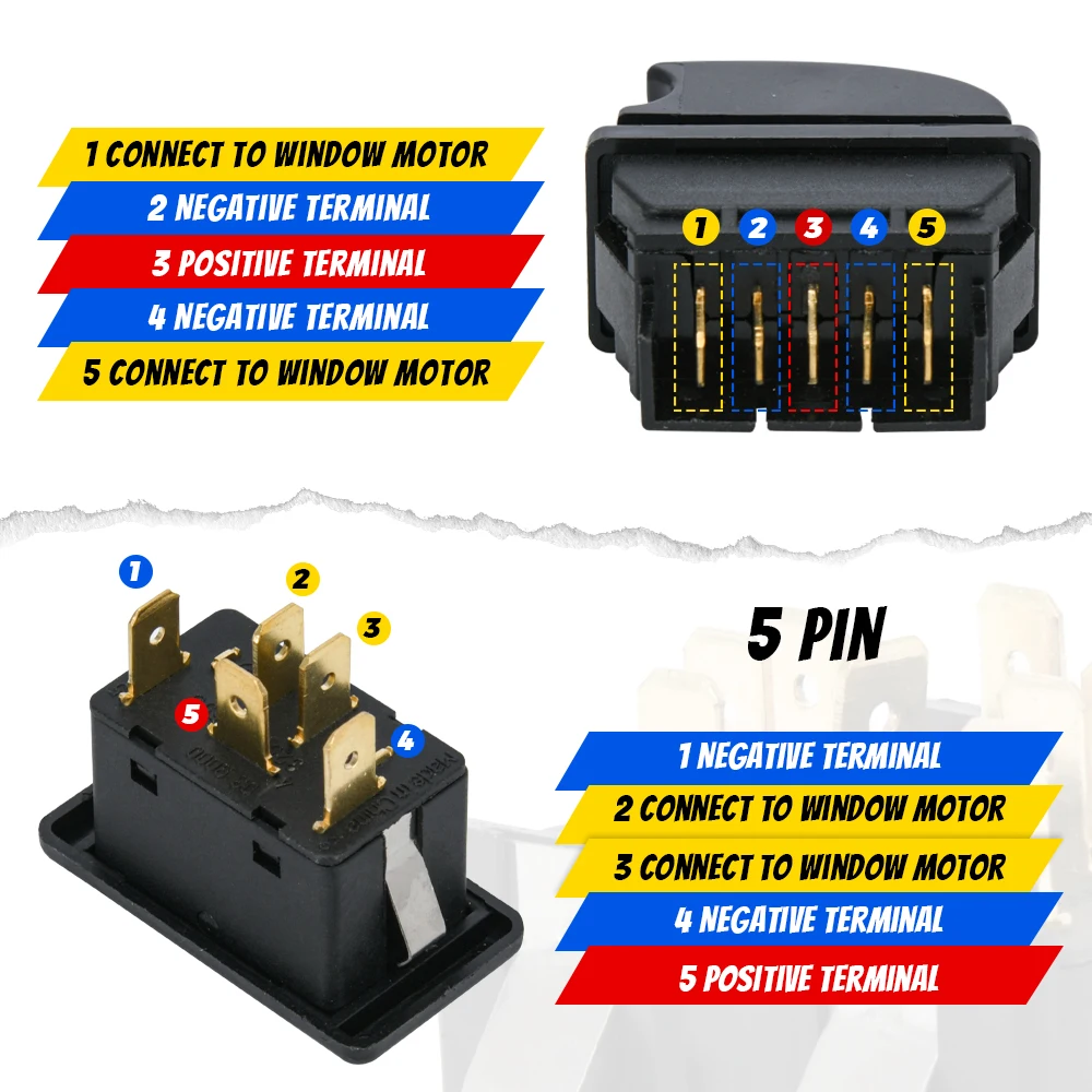 Interruttore di comando alzacristallo elettrico per auto universale DC 12V 20A Accessori per interruttori regolatore finestra ON/OFF a 5 pin