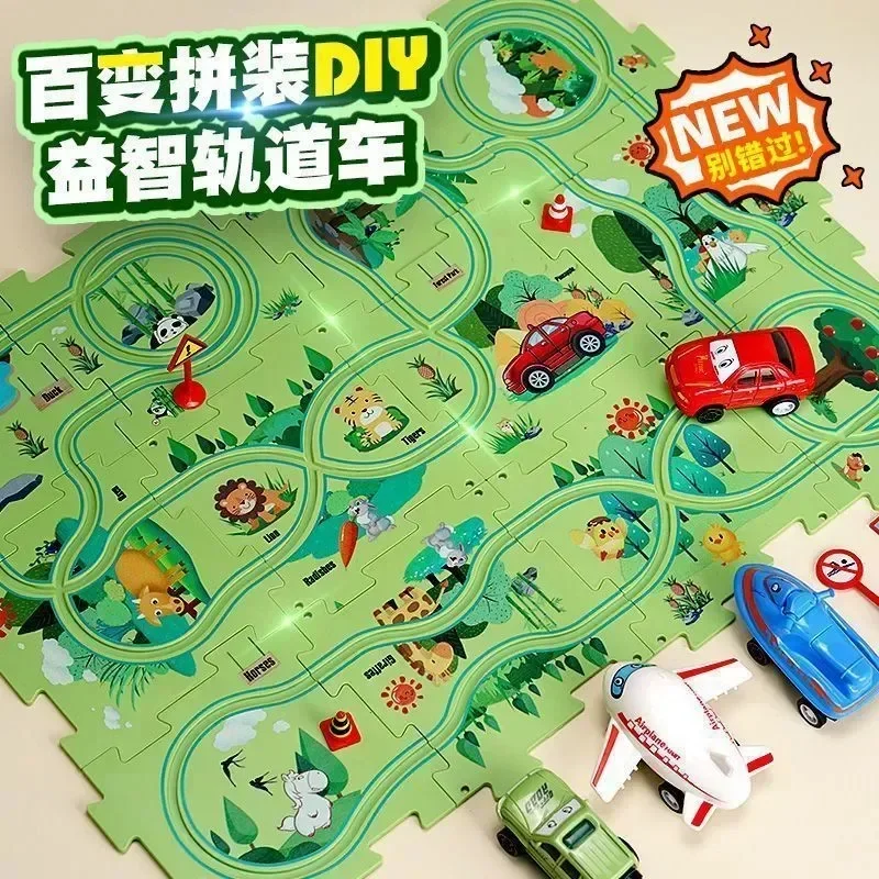 Kinderen Puzzel Elektrische Spoorweg Speeder DIY Assemblage Elektrische Auto Automatische Spoor Stad Scène Bouw Onderwijs Speelgoed Cadeau