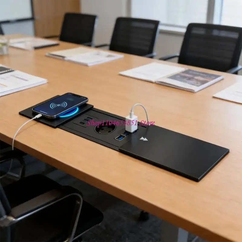 Slide Cover Embedded Desktop Socket with 2 220v Standard Outlets and 2 USB 1 Type C Port Desk Outlet Efficient