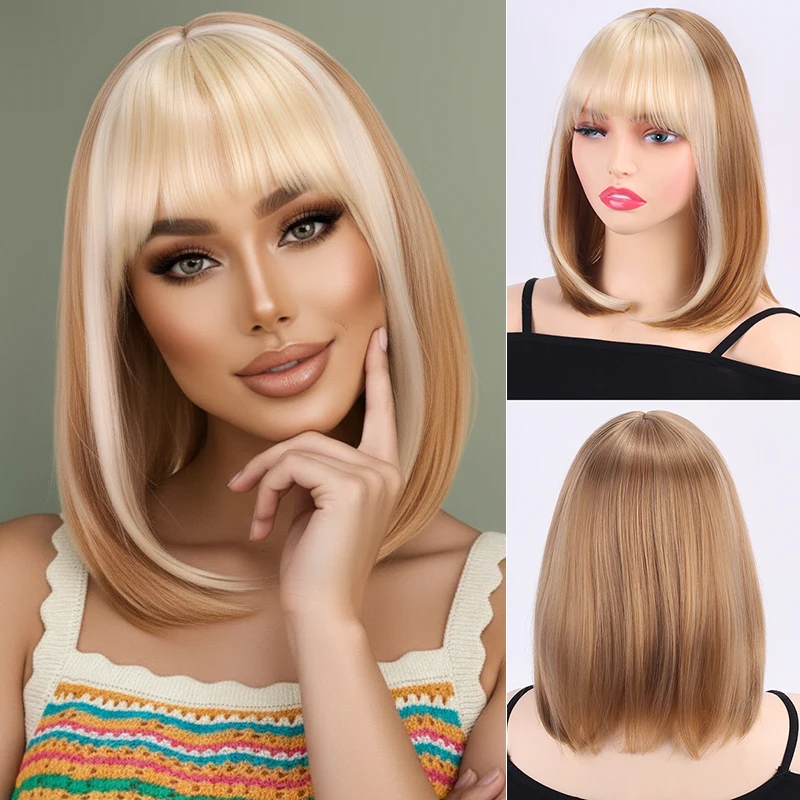 

Fashionable European and American bangs mixed color wig, rose mesh head cover Synthetic fiber wig
