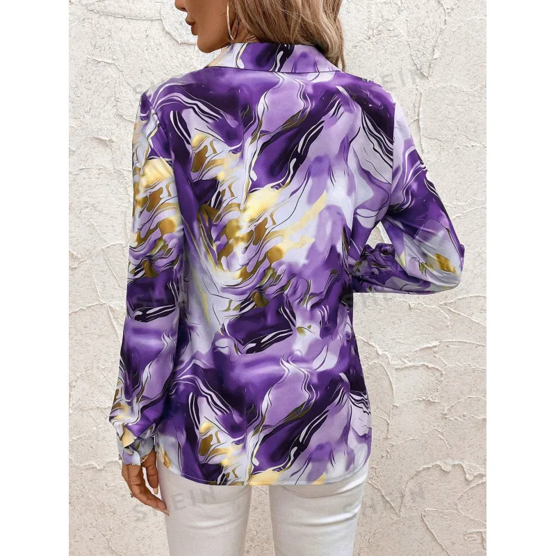 2025 Autumn New Long Sleeve Lapel Loose Button Shirt 3D Digital Printed Shirt Watercolor