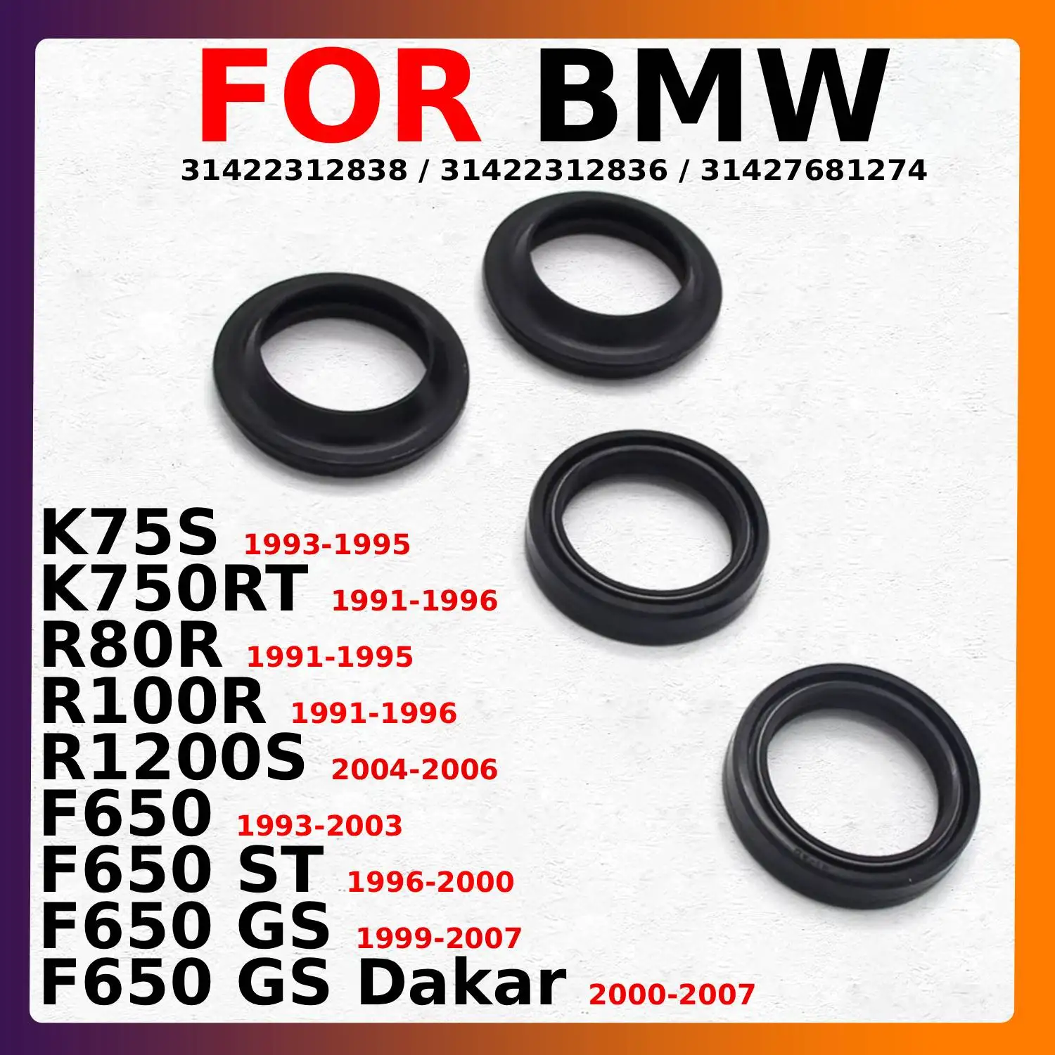 

Масляное уплотнение, передняя вилка, пылезащитные уплотнения для BMW F650 K75S K750RT R80R R100R R1200S ST GS OEM:31427681274 31422312836 31422312838