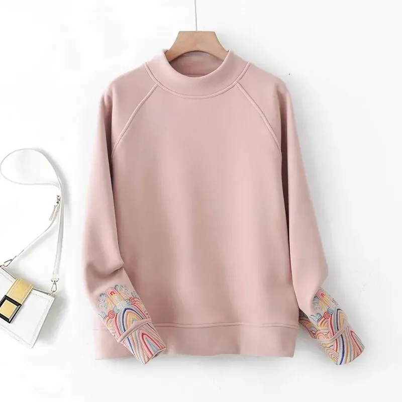 2025, frühling Herbst Neue Stil Nationalen Mode Tops frauen Lose Beiläufige Halb Schildkröte Kragen Einfarbig Vielseitig Pullover Trendy