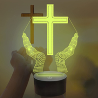 Jesus Cross 3D LED Night Light for Friends Xmas Easter Room Decor Gifts Crucifix Optical Illusion Desk Table Lamp Nightlight