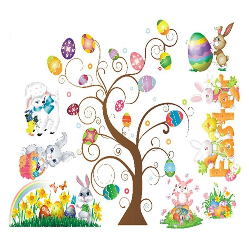 Easter Window Clings Decals Tree Bunny Egg Sticker for Wall Door Home Decor Animal Sticker Wallpaper Decoration