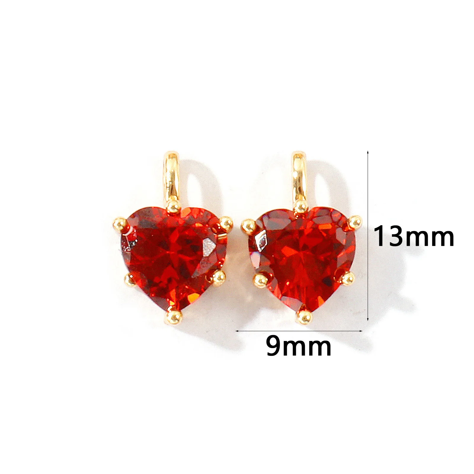 2 Stück Zirkonia-Charms zum Valentinstag, Geburtsstein-Charms, Herz, Messing, 18 Karat vergoldet, Anhänger für die Herstellung von DIY-Halsketten, 13 mm x 9 mm – Detail 12