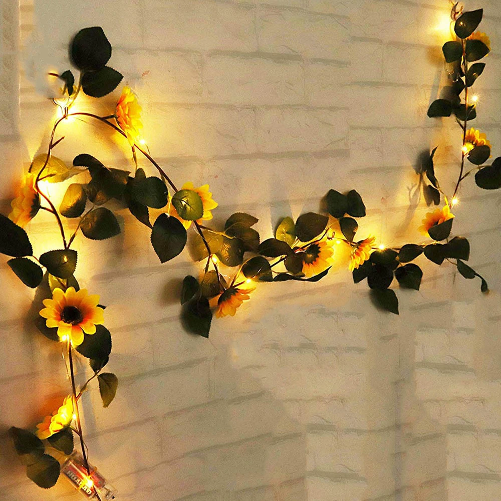 

2M 20 Led Sunflower Vine Branch String Lights Battery Powered Flower Warm White Garland Light for Garden Home Party Decoration