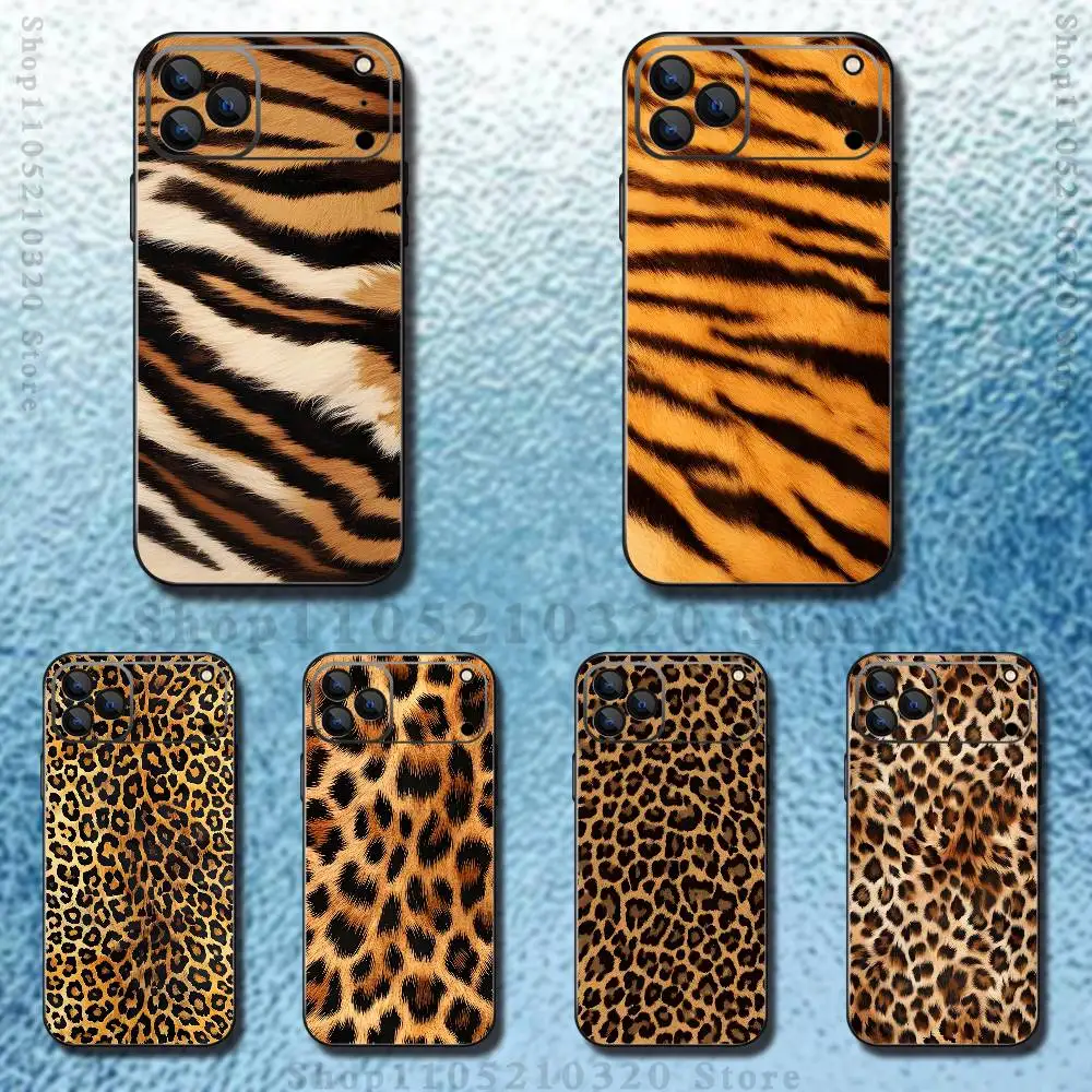 

Fashion Tiger Leopard Print Phone Case For iPhone 17,16,15,14,13,12,11,Pro,Max,Plus,E,SE4,Air,Mini Black Soft Funda