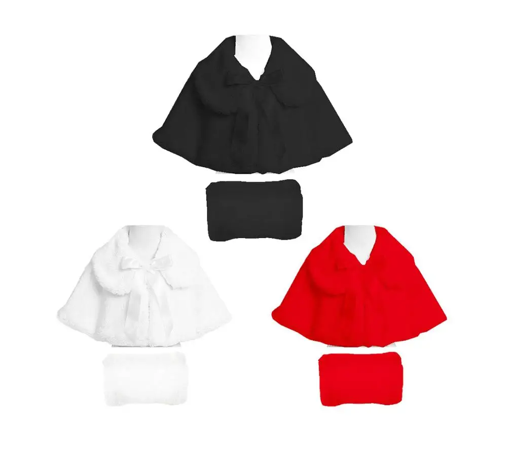 Bolero rojo para bebé, vestido infantil, capa negra, mantillas, capa de felpa blanca para niña, capa de fiesta, abrigo de piel + manoplas