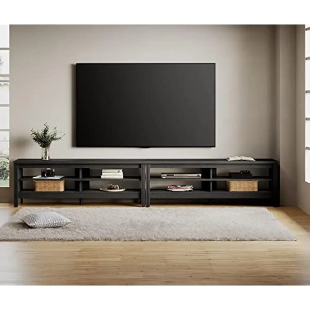 

TV Stand for 100 Inch TV, Black Entertainment Center for 80 85 90 inch TV Console Table with 6 Cubby Storage