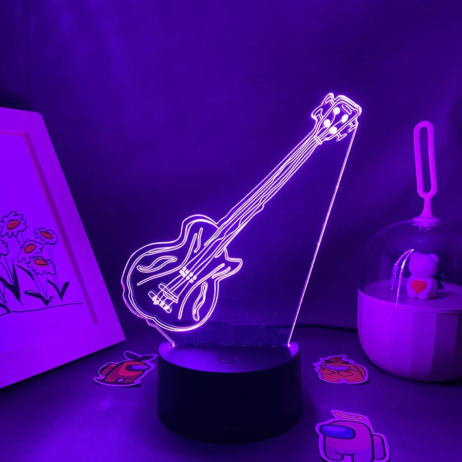 الغيتار ثلاثية الأبعاد الوهم LED أضواء ليلية عيد الميلاد هدية باردة للأصدقاء ديكور غرفة نوم مصباح لجهاز الاستشعار الموسيقية المشجعين النيون الحمم البركانية