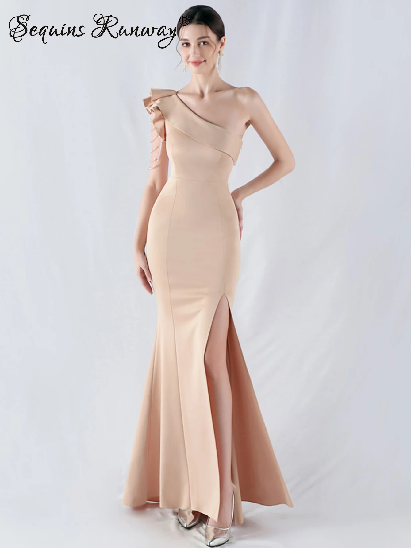 aqua bridesmaid dresses uk Red One-shoulder High-Low Wrap Chiffon Bridesmaid Gown main image 0