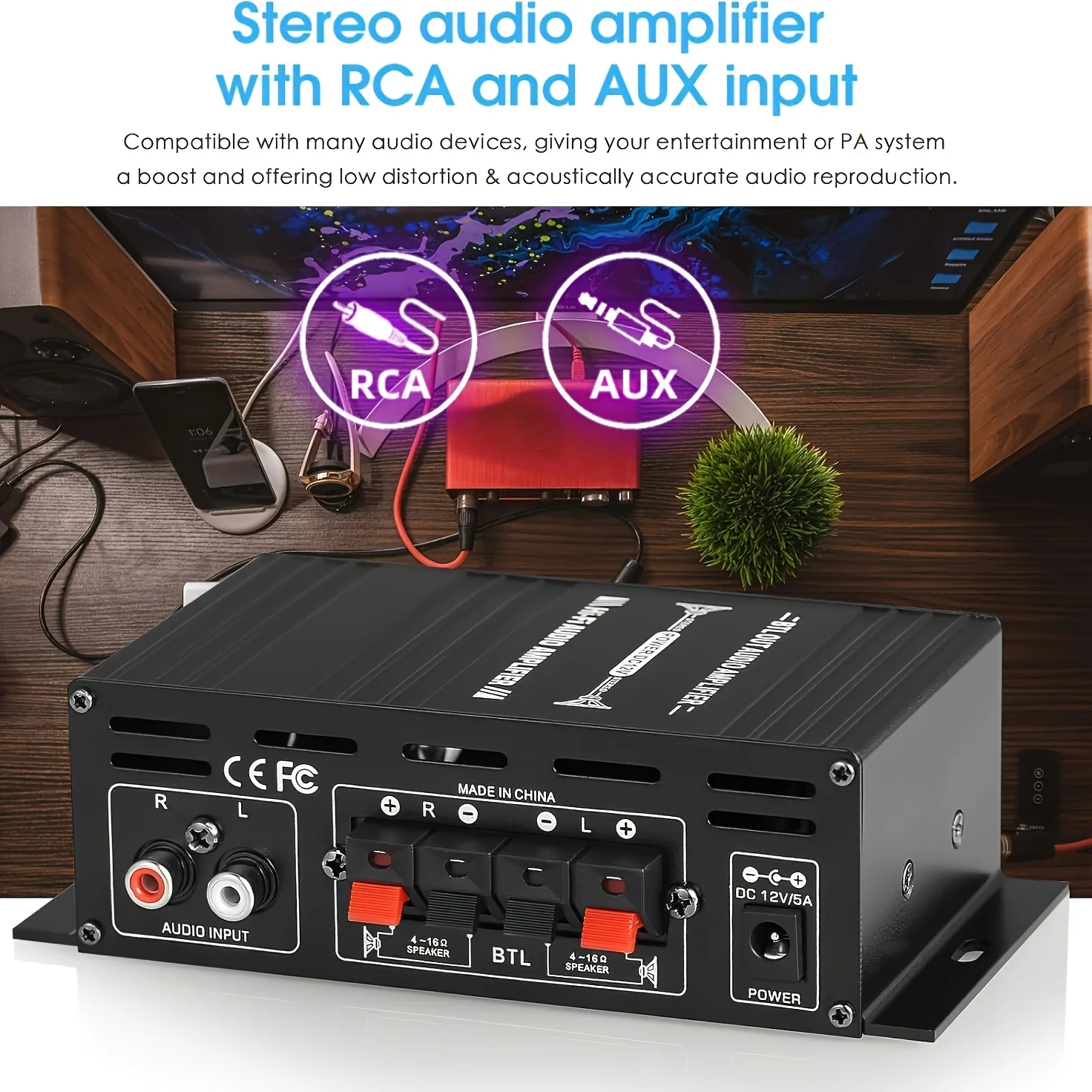 1pc 600W 2 Channel Mini HiFi Stereo Amplifier, AK280 Compact Audio Power Amplifier, 2.0 Channel Class AB, Operating Voltage ≤36V