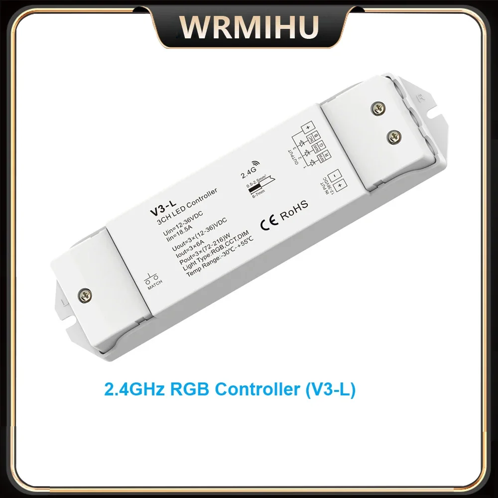 DC12V-36V 0-100% PWM V3-L CCT/temperatura colore/RGB 3 in1 dimmer Controller 2.4GHz + Push Dim per 5050/2835/3528 LED Strip Tape