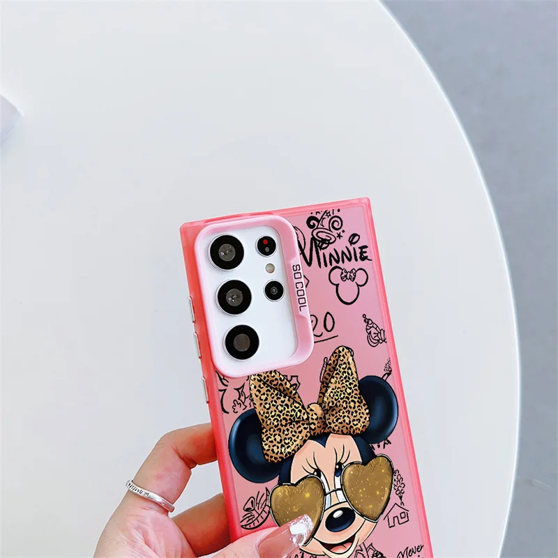 Für IPhone 17 16 15 Pro Max Plus 17 Air 12 13 Mini 16E IPhone 17Pro Fashion Leopard Painted Minnie Mickey Hard Silver Laser Case