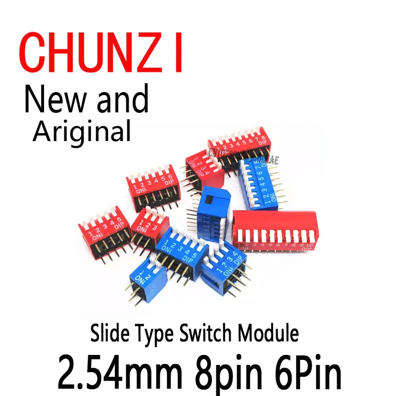 10Pcs Slide Type Switch Module 1 ~ 12 Bit 2.54mm Position Way DIP Blue Pitch Toggle Switch Blue Snap Switch For PCB 8pin 6Pin