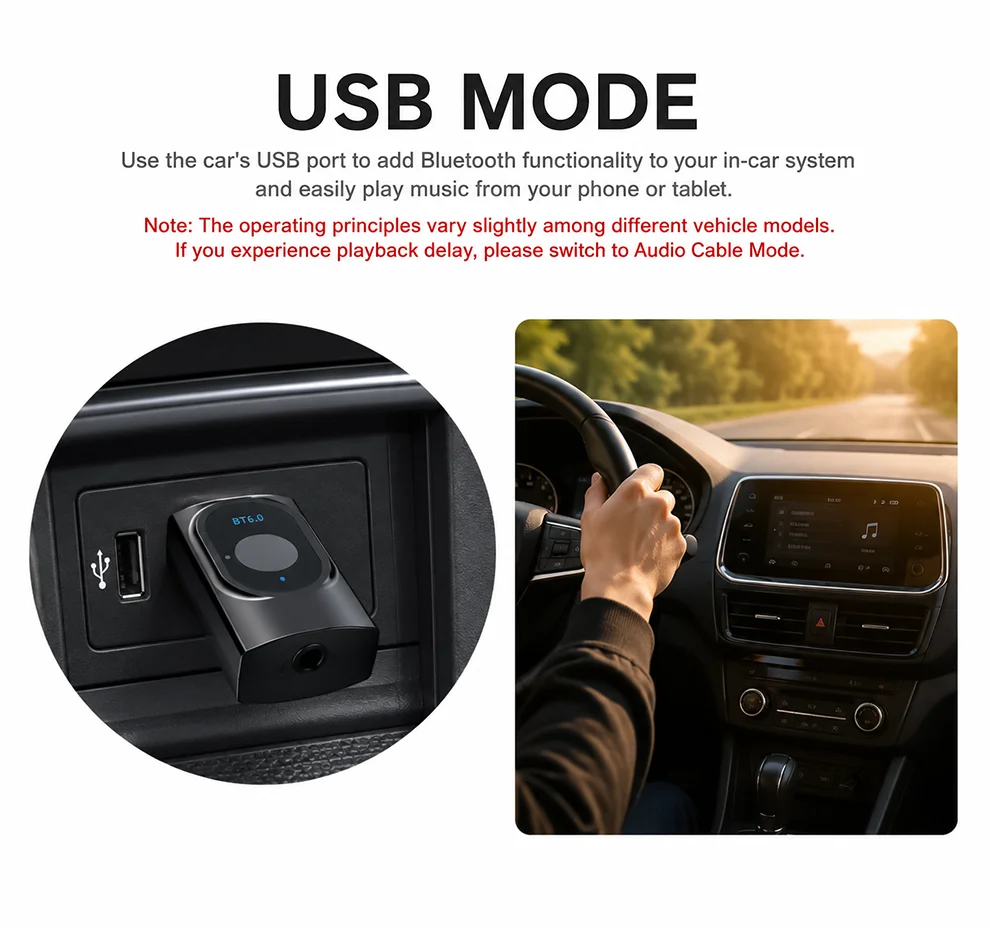 KEBIDUMEI 2 IN 1 Bluetooth 6.0 Audio Transmitter Receiver 3.5mm AUX USB Dongle With MIC Music Wireless Adapter For Car/TV/PC