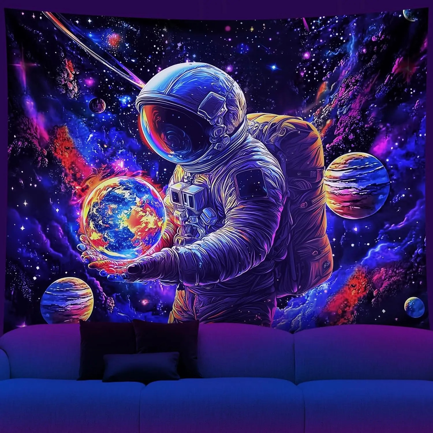 NYZE Astronaut Space Tapestry Bedroom, Glow In The Dark Decor Tapestries, Cool Galaxy Planet Hanging, Wall Hanging For Men Guys
