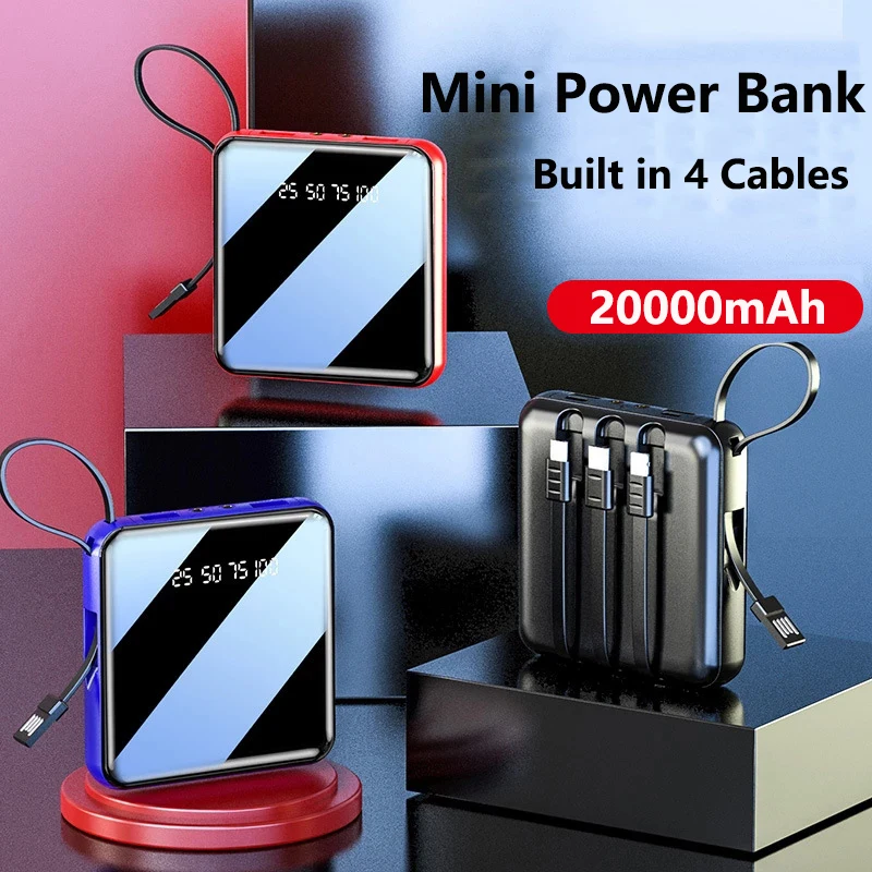 

20000mAh Mini Power Bank Built in Cable Portable Charger Powerbank for iPhone 16 15 14 X Samsung S25 S24 Huawei Xiaomi Poverbank