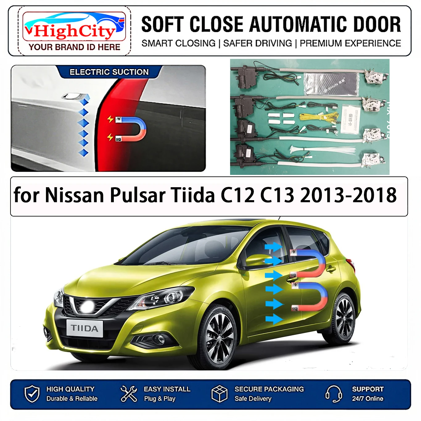 for Nissan Pulsar Tiida C12 C13 2013-2018 Electric Suction Soft Close Door Kit Smart Anti Pinch Auto Cinch Latch System No Slam