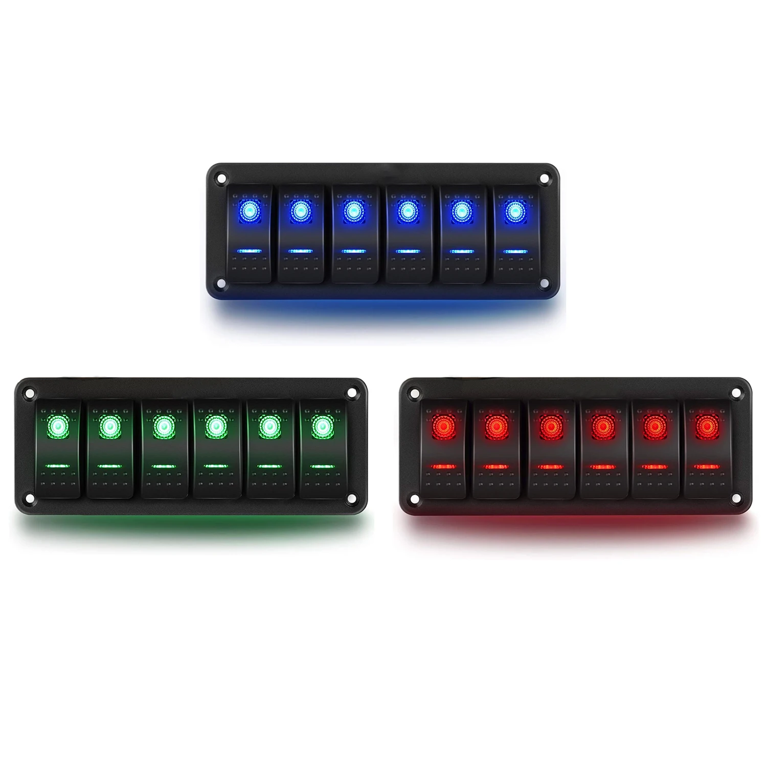 6 Gang Rocker Switch Panel 12V Boat Marine Switch Panel Dual LED Light Toggle Switch Aluminum Panel Pre-Wired for Car Truck RV