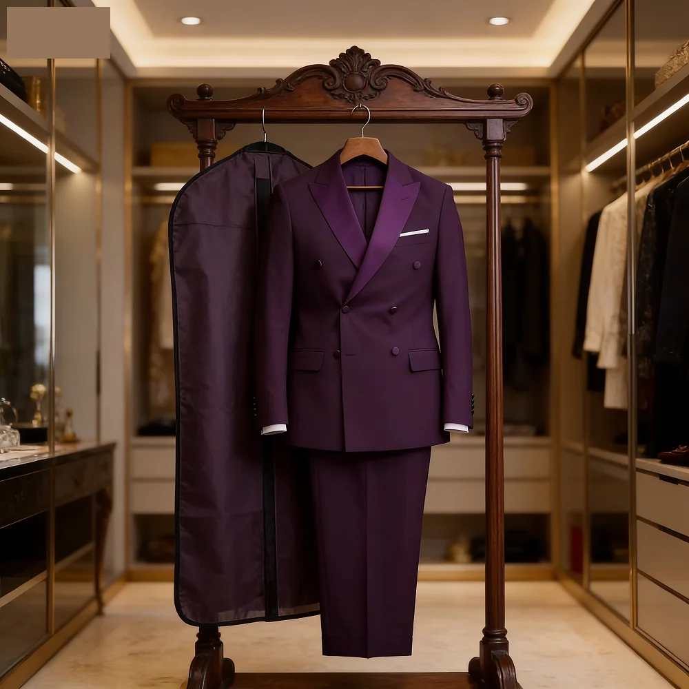 

Luxury Men's Tuxedos with Pointed Lapel Double Breasted Smoking Customizable Formal Wedding Groom's Clothes