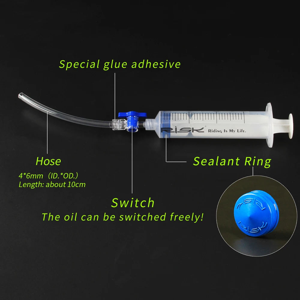 RISK-bicicleta freio sangrar ferramenta seringa com ligar e desligar, MTB bicicleta disco hidráulico, Óleo sangrar seringa para sistema de freio