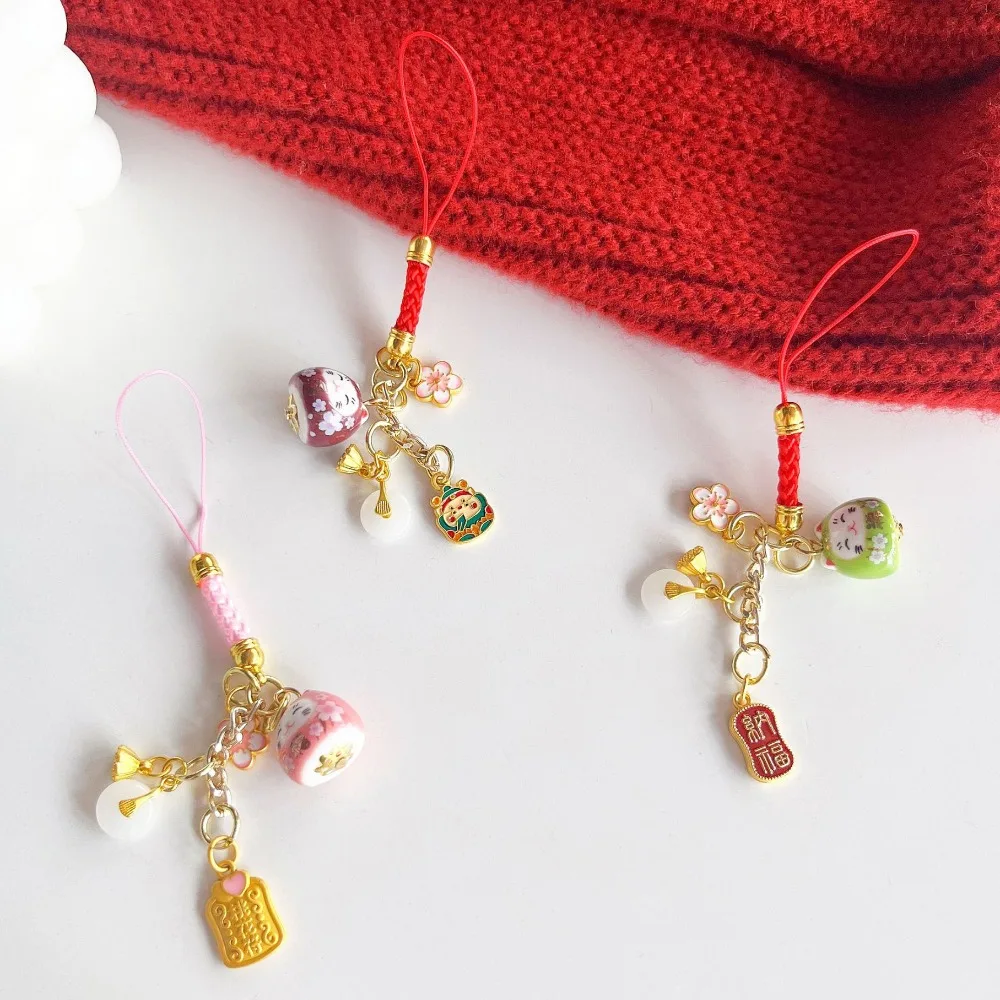 Good Luck Lucky Cat Phone Strap Lanyard Ornament Lucky Cat Phone Lanyard KeyChain Blessing Lucky Cat U Disk Pendant