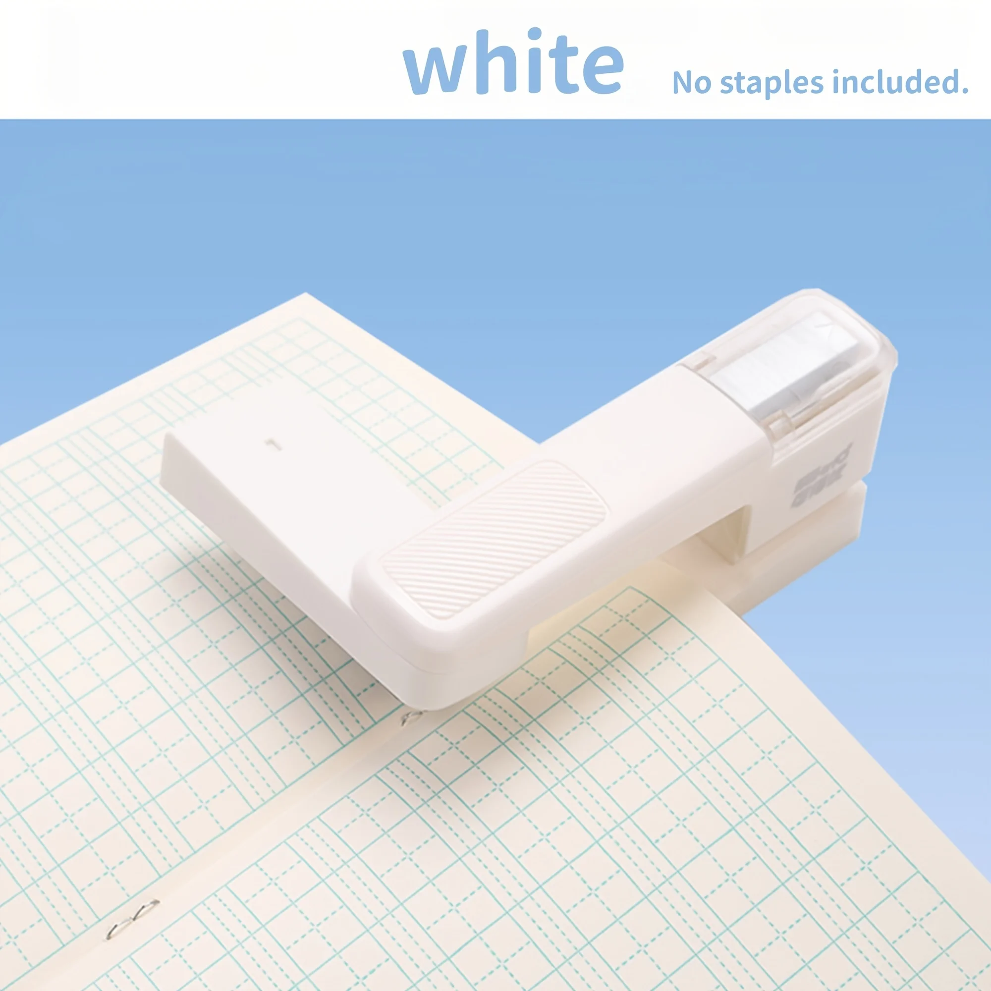 Multifunctionele, draaibare nietmachine met drie verschillende nietingshoeken, geschikt voor het nieten van school- en kantoorpapier.