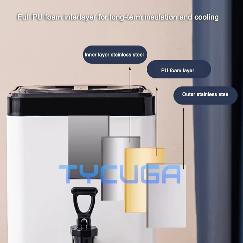 Square Insulation Bucket Milk Tea Bucket Large Capacity Stainless Steel Square Tea Boiling Water Soy Milk Bucket Insulation Cold