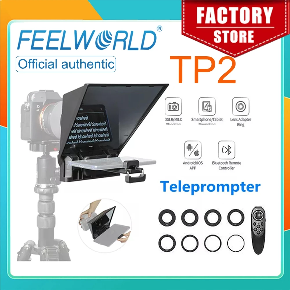 FEELWORLD 휴대용 텔레프롬프터, TP2 DSLR 카메라, 원격 제어, 전화 녹음, 미니 인스크라이버, 모바일 텔레프롬프터 