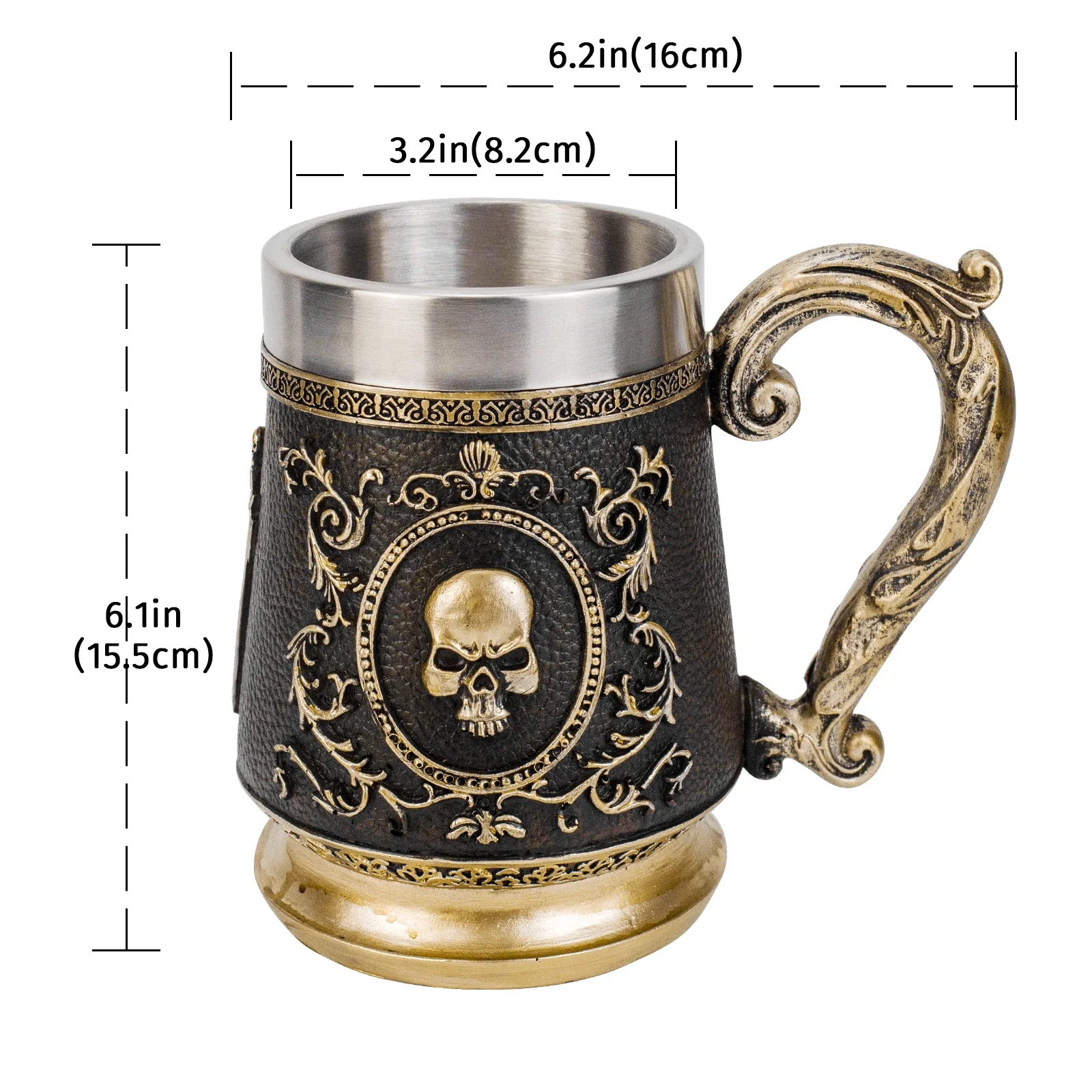 Viking Skull Mug With Stainless Steel Resin Tankard Coffee Beer Mugs Cup BEST Norse Mythology Halloween Gift Men (20oz/600ml)