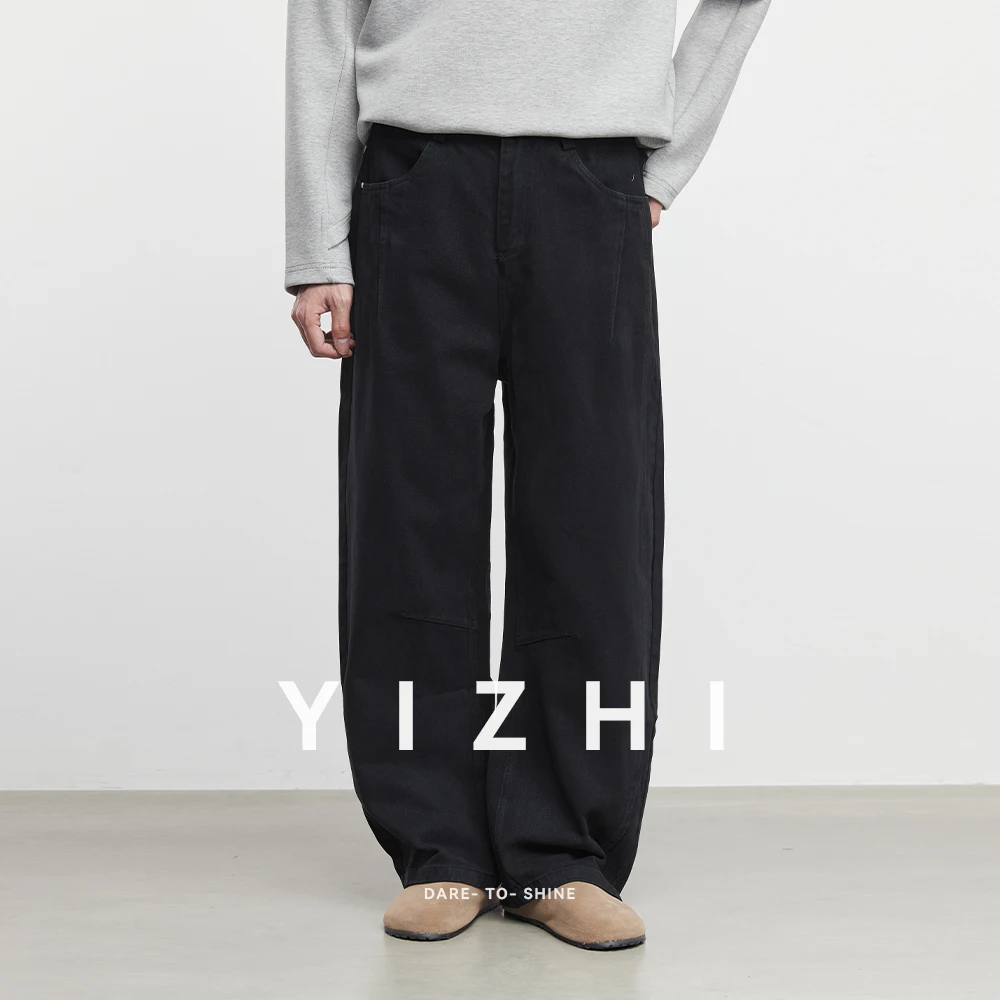 2025 frühling und Herbst Neue männer Scimitar Casual Hosen Mode Newk Design Lose Gerade Reine 100 % Baumwolle männer breite Bein Hosen