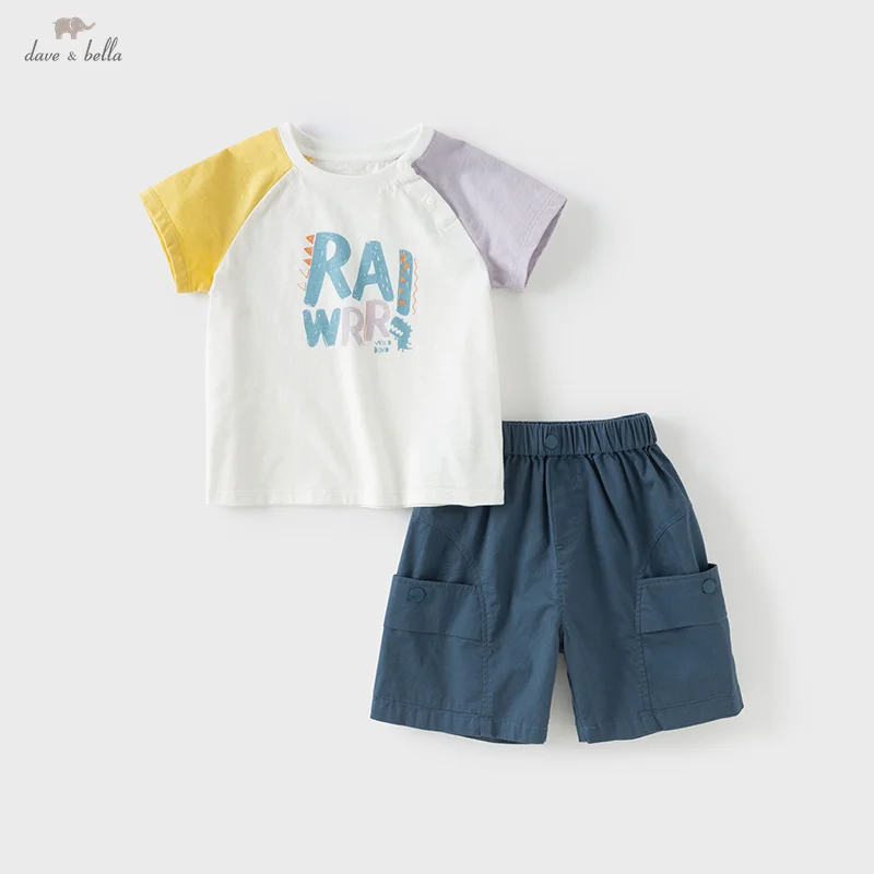 Dave Bella Children Summer T-shirt Shorts Set for Boys Two-Piece Suit Gilrs Printed Pants Sleeve Top Shorts Clothes DB2251415