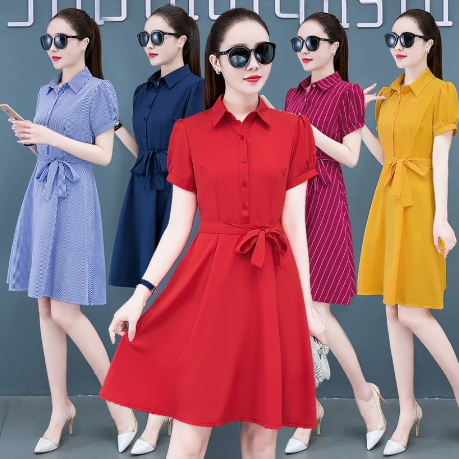 

【New style】Autumn clothing spring autumn winter new women's red dress yellow women's net red autumn fashion short sleeve skirt
