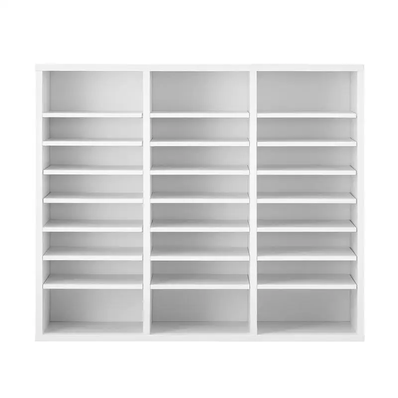 Dokumentenablage mit 24 Fächern und verstellbaren Regalen, Aktenordner, Briefablage, Dokumentenaufbewahrung aus Spanplatte und MDF, Aufbewahrung für Büro, Klassenzimmer, weiß