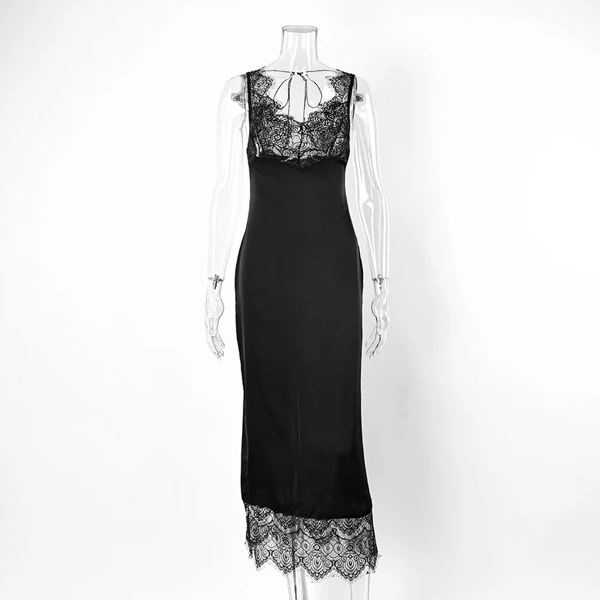 Linad Elegant Black Lace High Waist Long Dress Sexy Backless Ankle Length Dresses Female Summer Fashion Slim Party Dress 2026 view 5