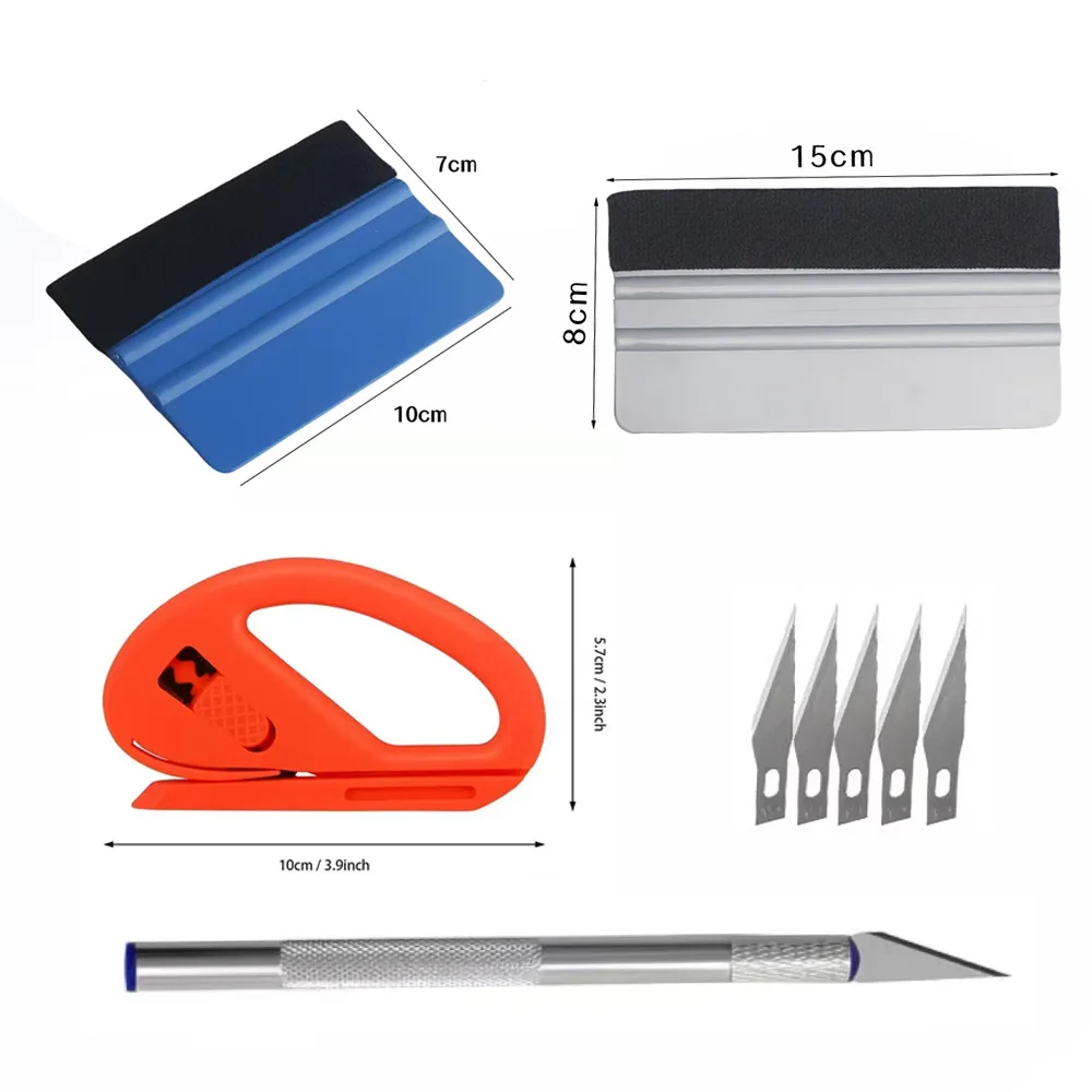 3Pcs Carbon Fiber Vinyl Film Squeegee Tool Kit Plastic Scraper Cutter Window Tinting Tool Vinyl Spatula Car Stickers Wrap Tool