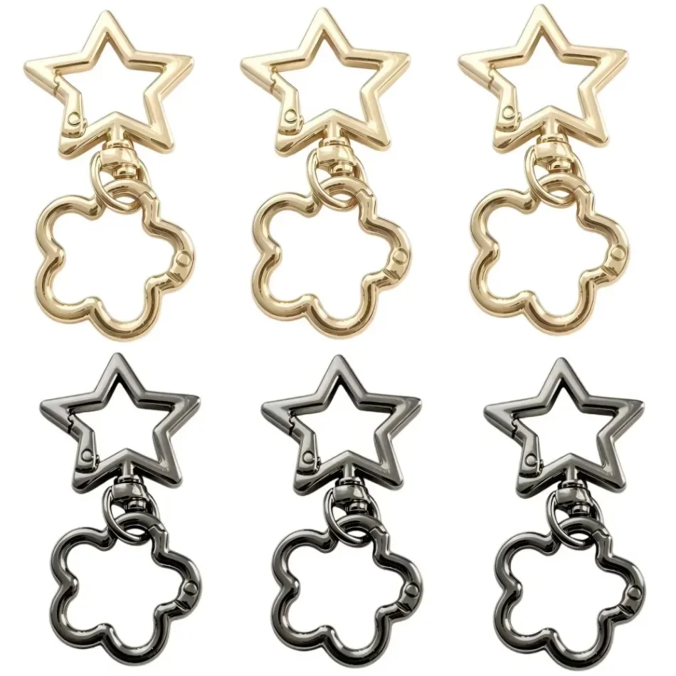 5/30/50 Sets Star Shaped Snap Keychain Lobster Claw Clasp with Hanging Buckle Jump Ring for DIY Crafts Jewelry Accessory Gift