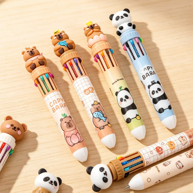 Capybara 10-Color Ballpoint Pen Cute Cartoon Press-to-Write Multicolor Pen All-in-One Writing Tool for Students Smooth Ink
