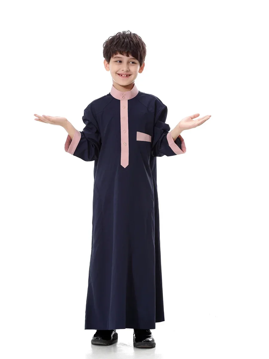 Men Eid Muslim Ramadan Morocco Jubba Thobe Arab Dubai Kaftan Islam Modest Single Breasted Button Loose Children Abayas