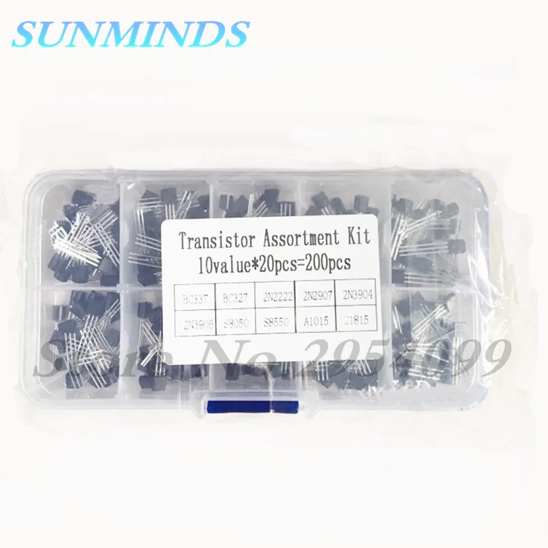 200Pcs 10 Type Transistor Assortment Kit Transistor BC337 BC327 2N2222 2N2907 2N3904 2N3906 S8050 S8550 A1015 C1815 Diy Kit