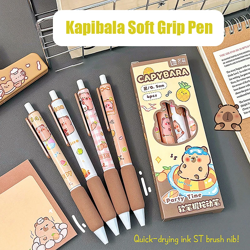 4Pcs Cute Anime Capybara Gel Pen Kawaii Cartoon Neutral Pen Quick Drying Ballpoint Pen School Office Supplies Birthday Gifts