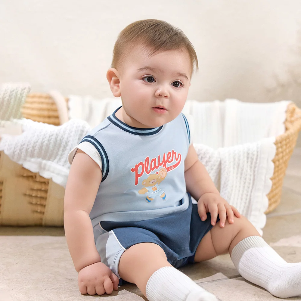 Dave Bella Summer Sleeveless Baby Jumpsuit Boys Cartoon Printed Romper Cotton Newborn Creeper Party Clothes DB2262068