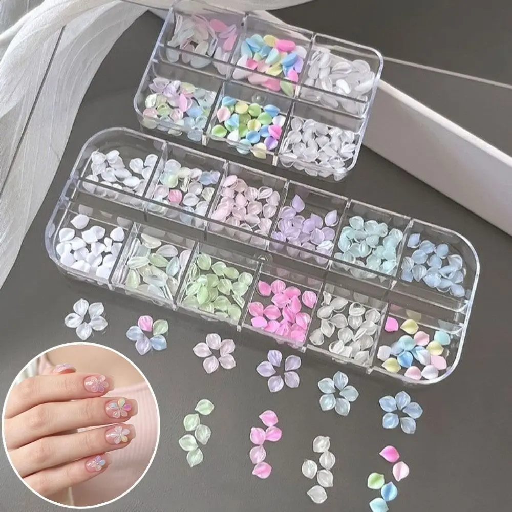 12 Grids/Box Nail Art Sequins Kit 3D Flower Petals Colorful Nail Charms Decorations Transparent DIY Nail Art Glitter Set